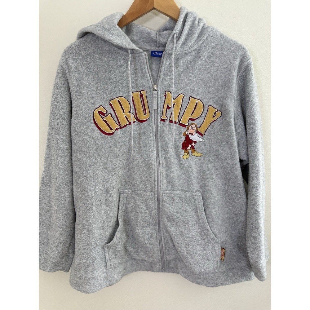 Disney Grumpy Vintage 90s Hoodie Full Zip Embroidered Gray Women's XL